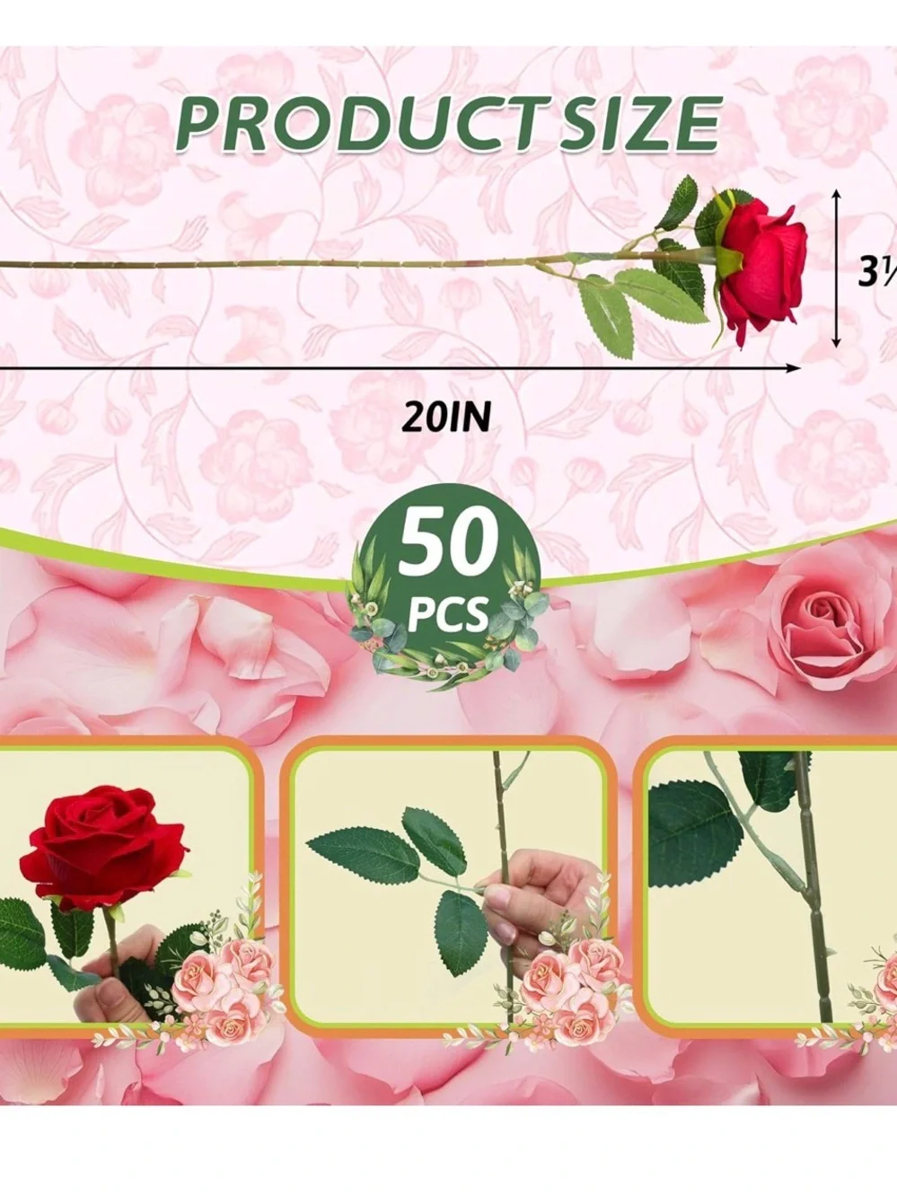 NIB Elegant Red Rose Bouquet Faux Floral Accessory 50 Pcs Weddings DIY Decor